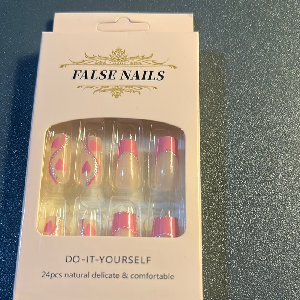 False Nails with Pink Design